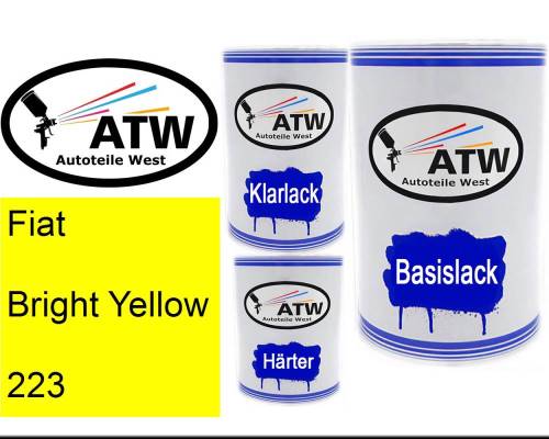 Fiat, Bright Yellow, 223: 500ml Lackdose + 500ml Klarlack + 250ml Härter - Set, von ATW Autoteile West.